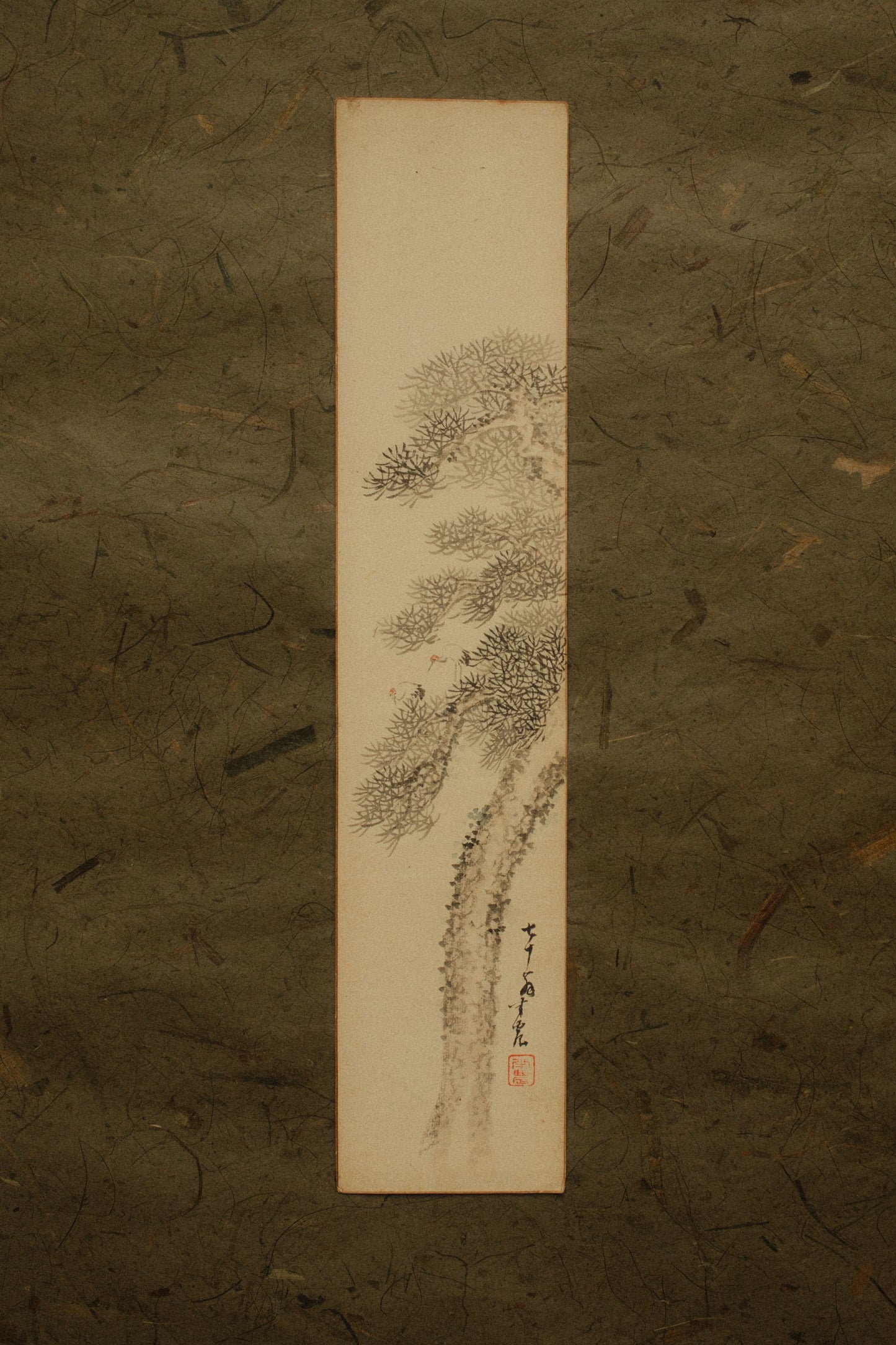 Tanzaku-e of Matsu Ni Tsuru 'Cranes under Pine', c. 1950s