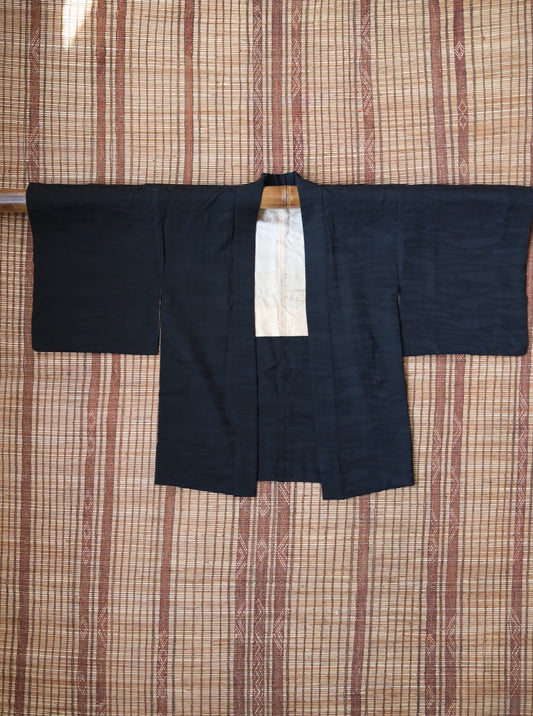 Vintage Haori: 'Kyo-Guro' Textured Black Formal Silk