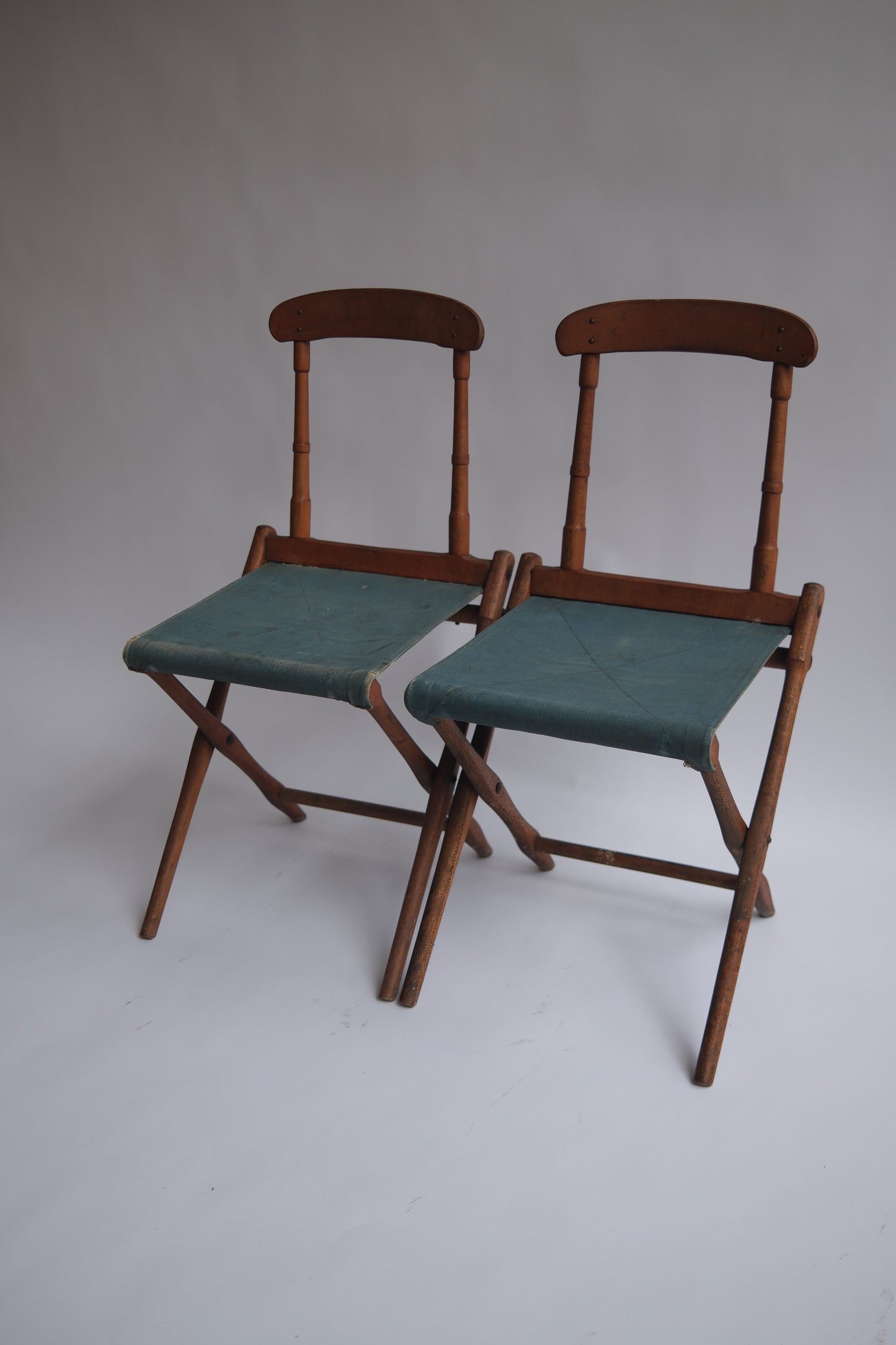 19th Century Folding Civil War-style Camp Chairs, c. 1887 (Blue)