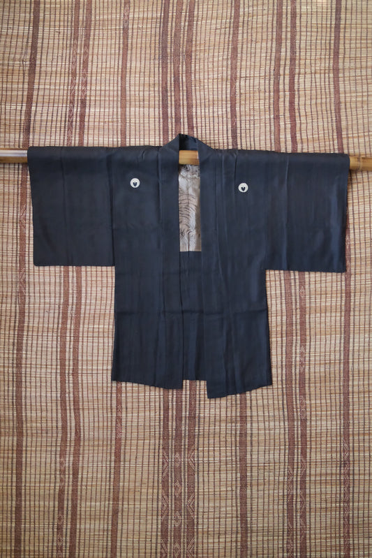 Vintage Haori: 'Kyo-Guro' Flat Black Formal Silk