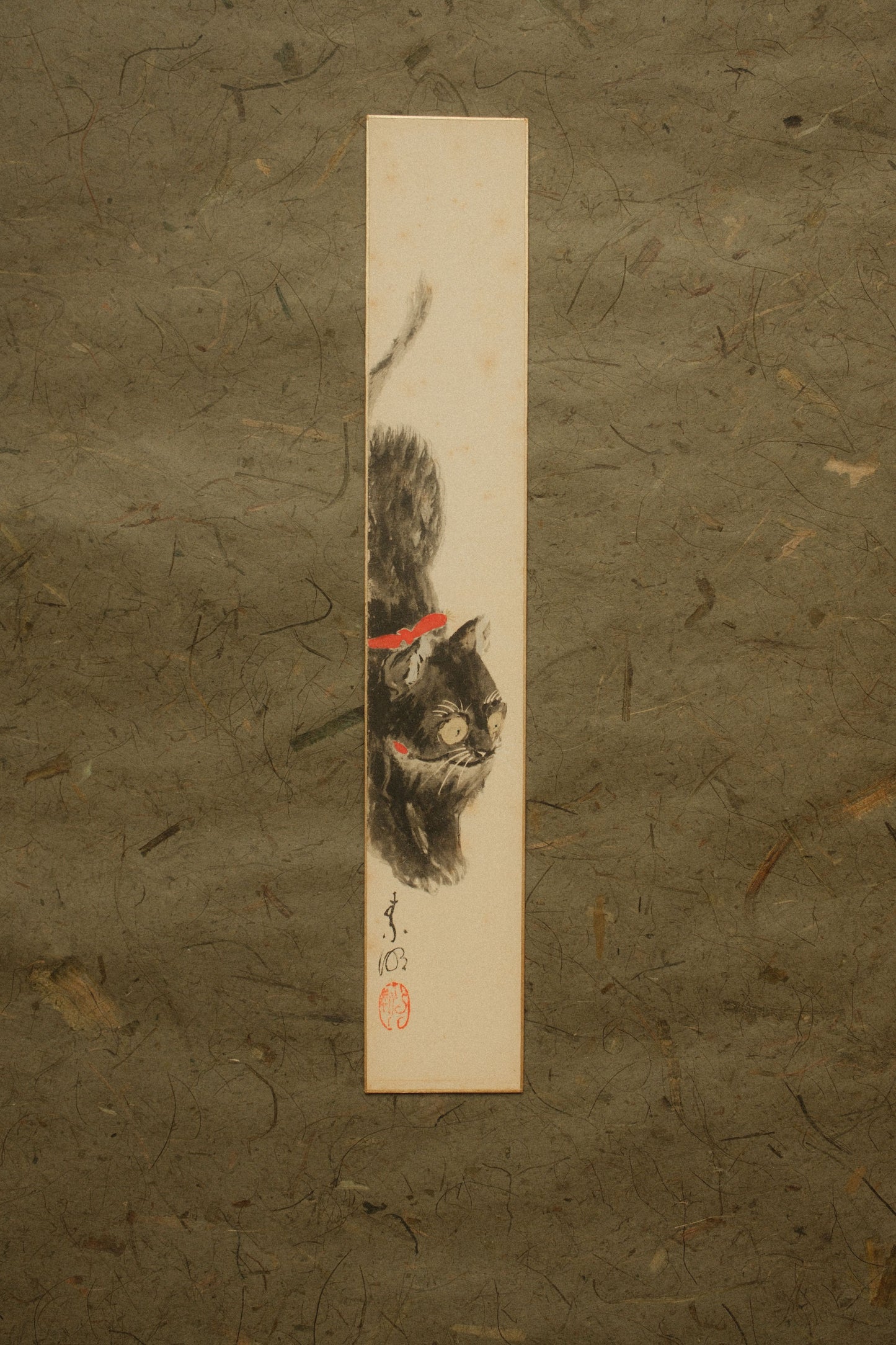 Tanzaku-e of 'Black Cat' by Sufuyuro, c. 1970s